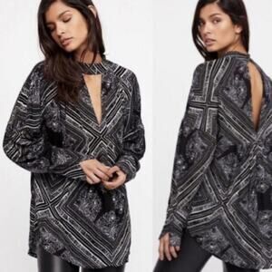 Free People Black White Walking on a Dream Tunic Boho Oversized Blouse